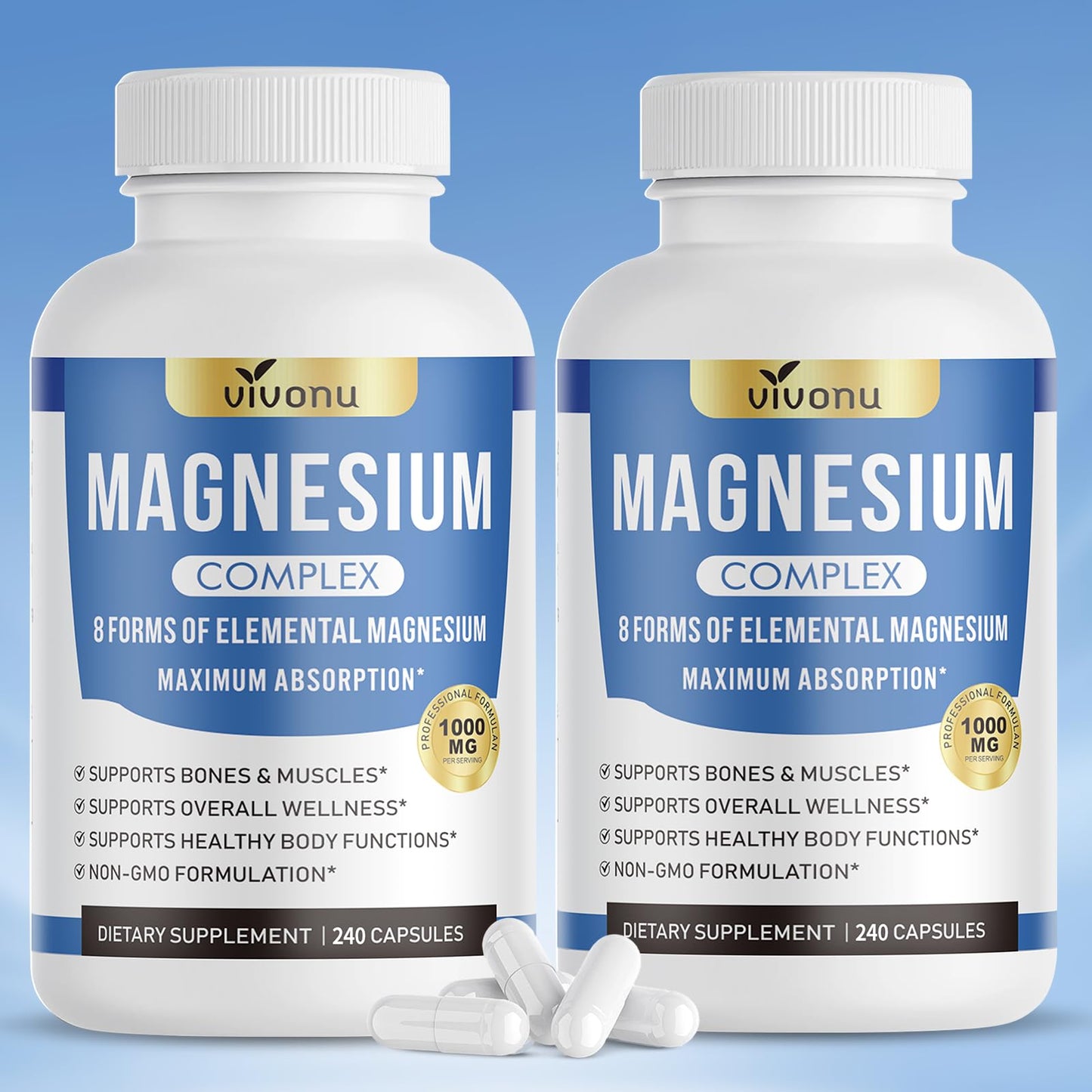 Pure Magnesium Glycinate 500mg, Magnesium Supplement with Vitamin B6 for High Absorption, Supports Stress Relief, Sleep, Muscle, Calm, Relaxation, Nerves* & Metabolism*, Non-GMO, 240 Vegan Capsules