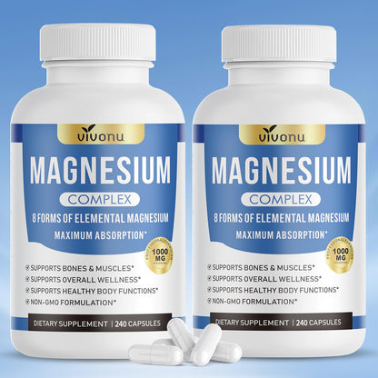 Pure Magnesium Glycinate 500mg, Magnesium Supplement with Vitamin B6 for High Absorption, Supports Stress Relief, Sleep, Muscle, Calm, Relaxation, Nerves* & Metabolism*, Non-GMO, 240 Vegan Capsules