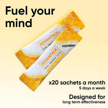 Noobru Аdvantage Nootropic - Delicious Nootropics Brain Supplement with 11 Active Ingredients - Natural Cognitive Enhancer - 20 Strawberry Lemonade Sachets - 1 Month Supply, 20 Count (Pack of 1)