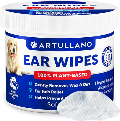 Artullano Dog Ear Cleaner Wipes - Pet Ear Support - All Canine Breeds - Ear Care Kit, Dogs