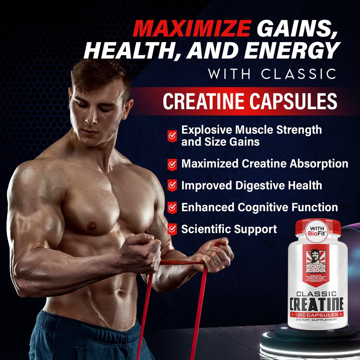 Creatine Monohydrate Capsules - 5000mg + BioFit™ (Max Strength) Supports Muscle