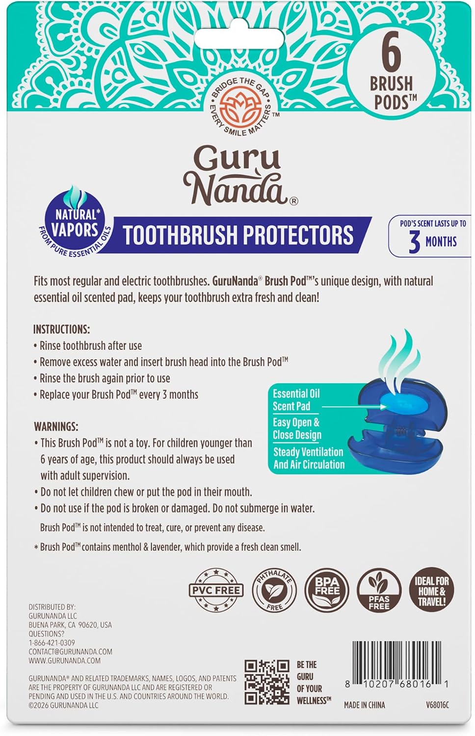 GuruNanda Brush Pods Manual & Electric Toothbrush Covers, 6 ct