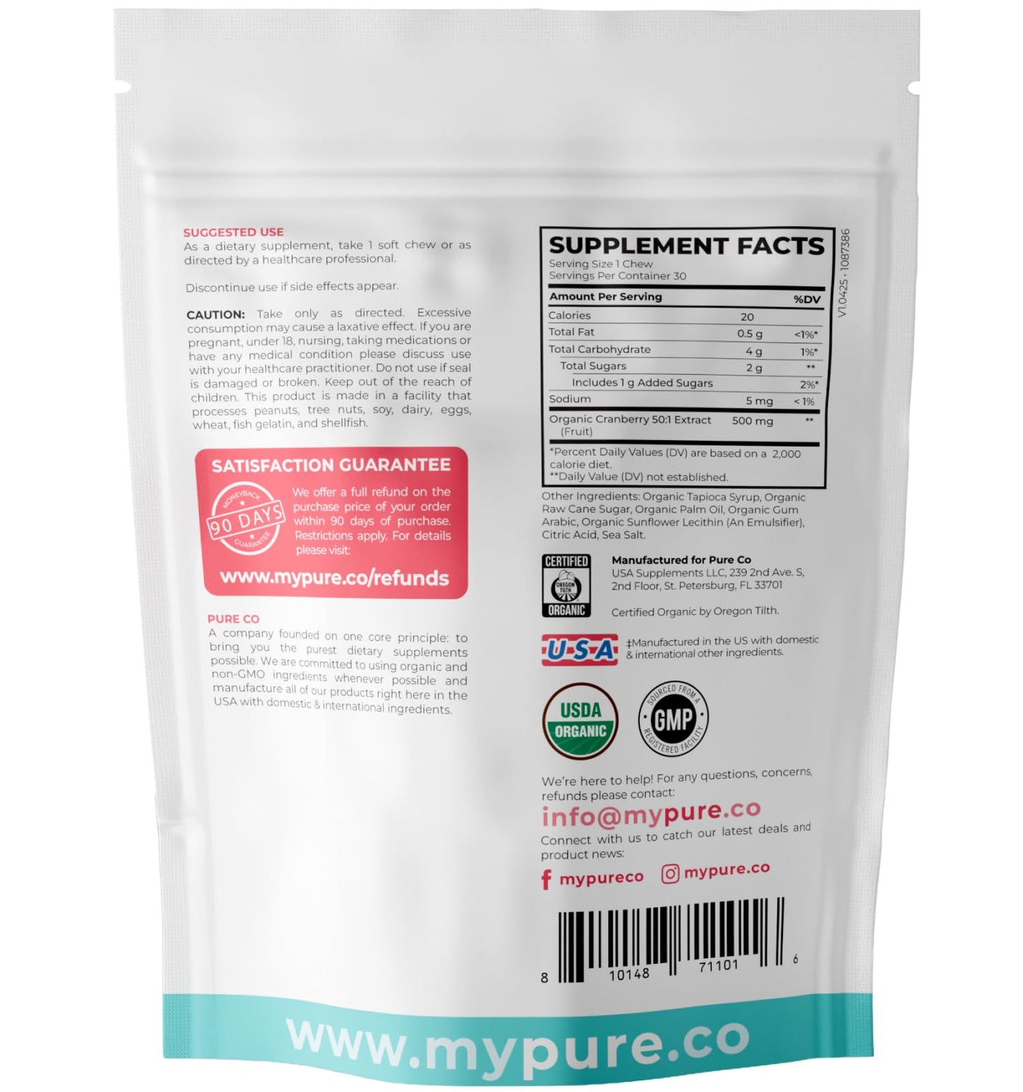 Organic Cranberry Pills - Vegan Supplement for Urinary Tract Health & Kidney Cleanse - Cranberry Pills for Women 500mg 50:1 Cranberry Concentrate Per Serving - Urinary Tract Support - 60 Capsules