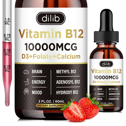 dilib Vitamin B12 Complex 10000 mcg | Vegan Triple Liquid B-12 Drops Sublingual Supple