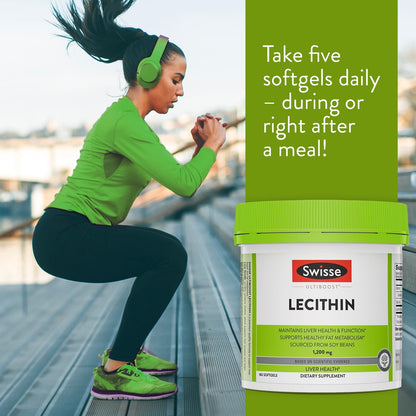 Swisse Soy Lecithin 1200mg Softgels Capsules | Maintains Liver Health and Function * | Supports Fat Metabolism * | Choline Lecithin Supplement 1200 mg | 180 Softgels