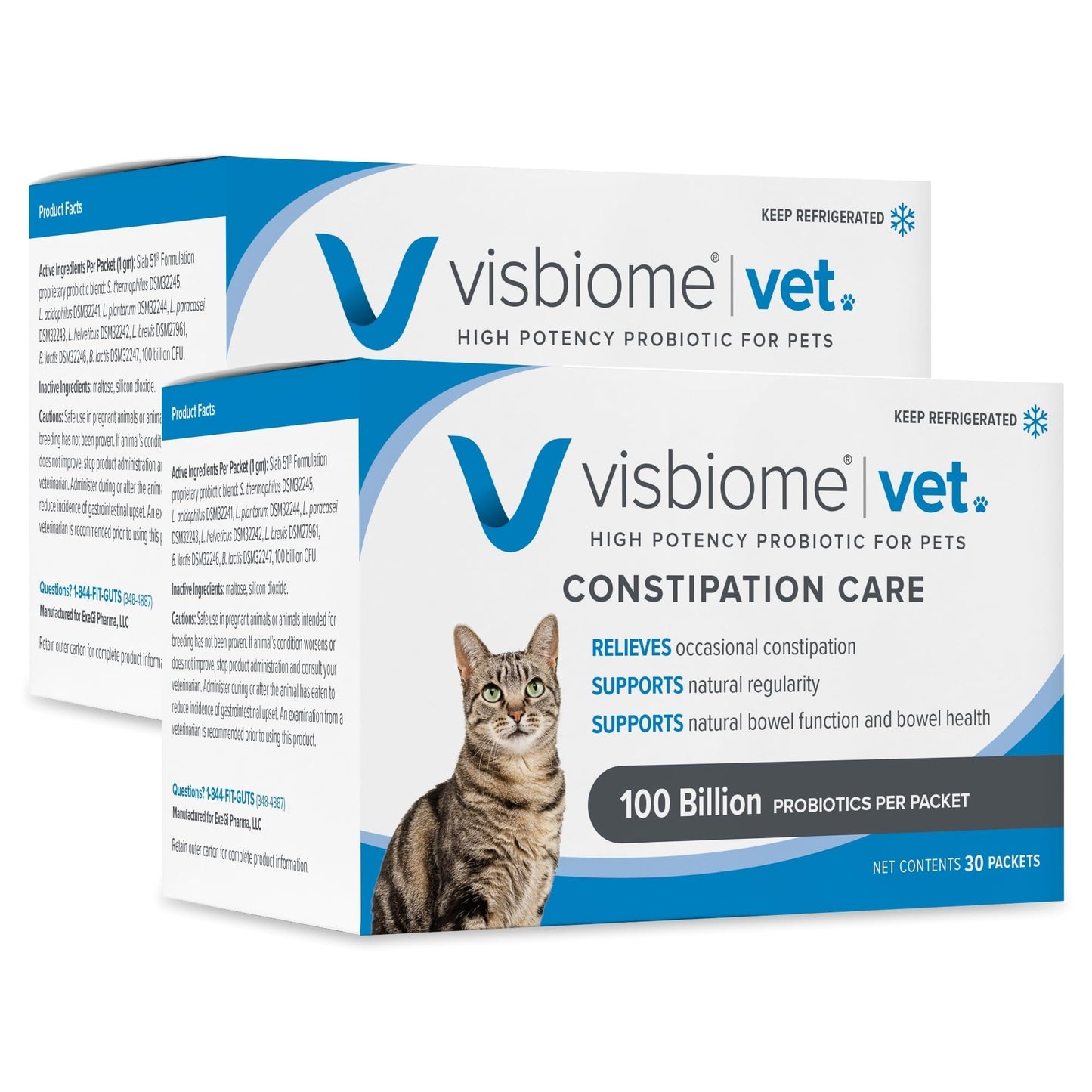 Visbiome® Vet Constipation Care Probiotic for Cats, 100B CFU, 30 Packets | Veterinarian Recommended, Slab51® Formulation, Multi-Strain, Refrigerated Probiotics, Weight-Based Dosing