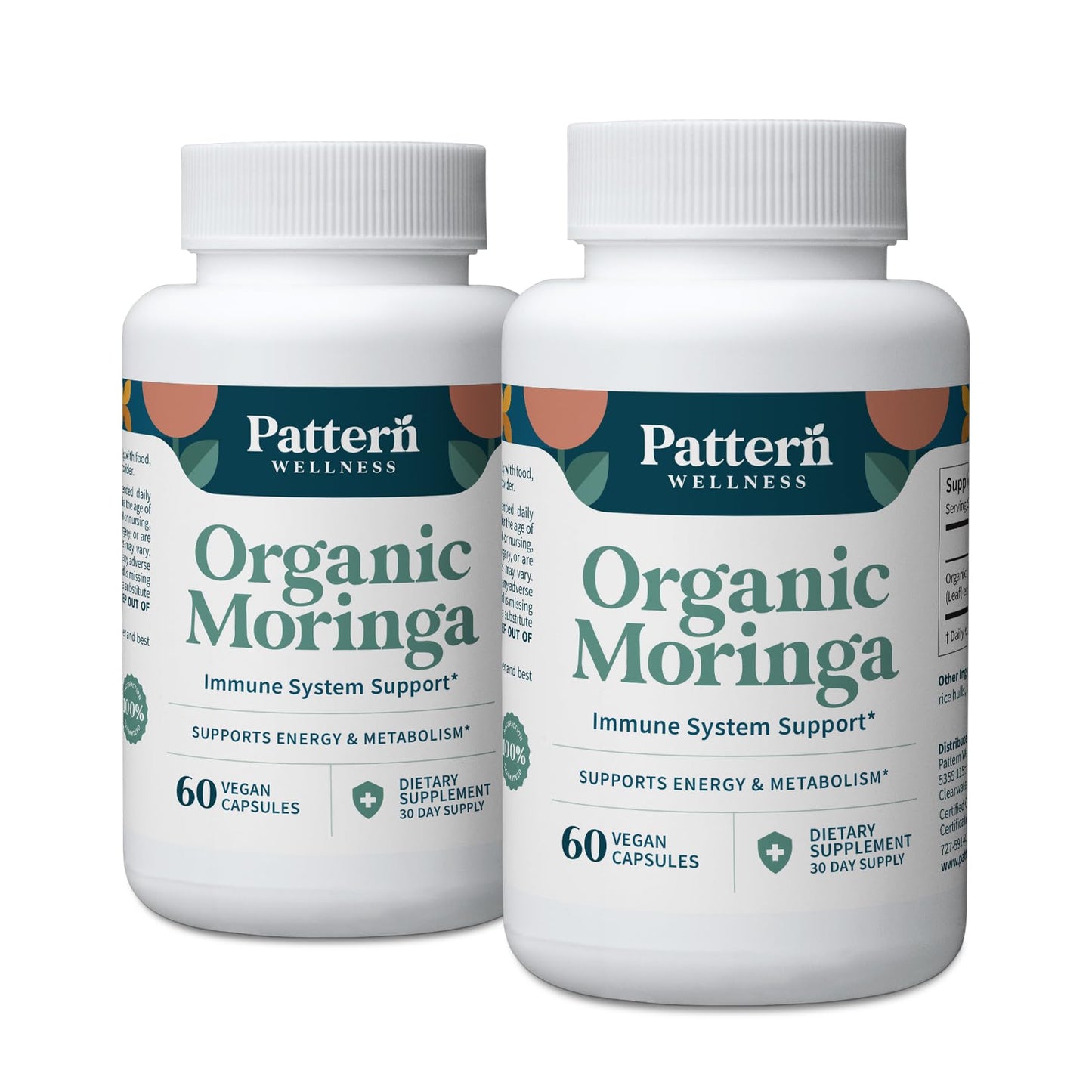 Pattern Wellness Organic Moringa Oleifera Supplement – Antioxidant Support & Cell Function – Whole Leaf Complete Formula – Vegan, Non-GMO– 60 Capsules