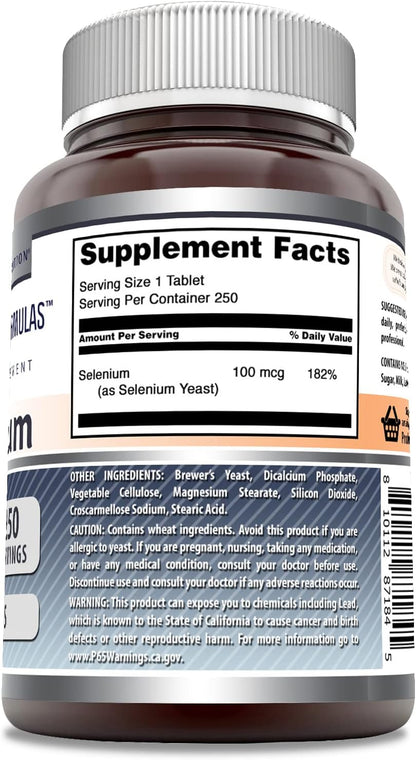Amazing Formulas Selenium Supplement | 100 Mcg Per Serving | 250 Tablets | Non-GMO | Gluten Free | Made in USA