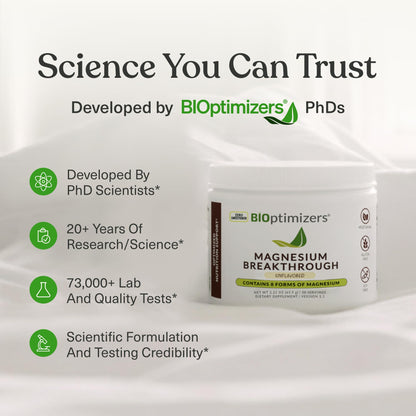 BIOptimizers Magnesium Breakthrough Drink - 8 Forms of Magnesium, Electrolytes, Sleep Health, Stress, Muscle Recovery, Heart Support | Glycinate, Citrate, Malate- Raspberry Lemon