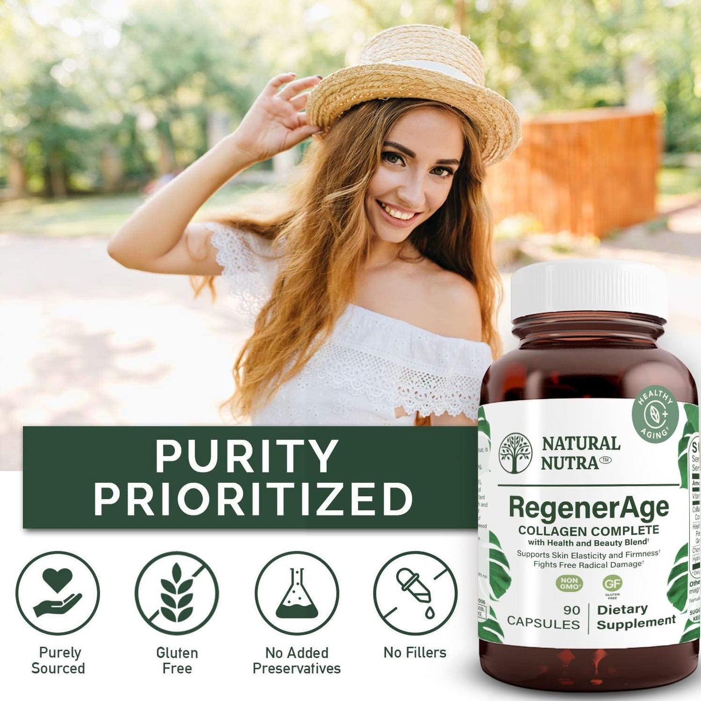 Natural Nutra Regener Age Complete Supplement for Skin Health, 90 Capsules | Protein Peptides, Reduce Stretch Marks, Contributes to Overall Health, Vitamin C, Grape Seed Red Wine Extract, Gluten-Free