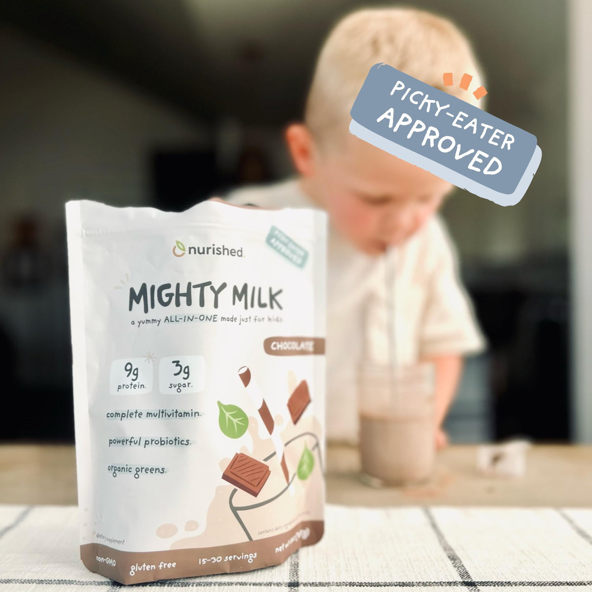 Nurished Mighty Chocolate Milk - Kids Daily Protein Powder Boosted with 2 Billion