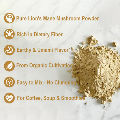 UNLEASH'D ORGANIC Organic Lion's Mane Mushroom Powder 16 oz – 100% Pure Natural Superfood, Rich in Antioxidants & Polysaccharides
