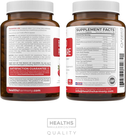 Blood Pressure Support Supplement (NON-GMO) Premium Natural Herbs, Vitamins & Berries - High Dosage of Hawthorn Berry Extract – Supports Blood Pressure Levels Already In The Normal Range – 90 Capsules