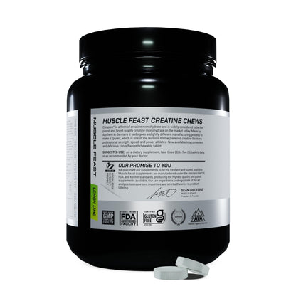 Muscle Feast Vegan Creatine Monohydrate, Gluten-Free Creapure Chews, Lemon Lime