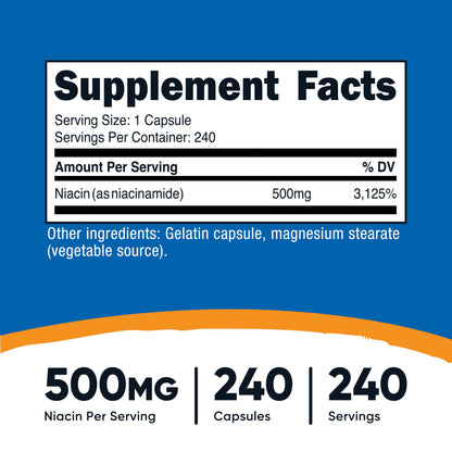 Nutricost Niacinamide (Vitamin B3) 500mg, 240 Capsules - Non-GMO, Gluten Free, Flush Free Vitamin B3