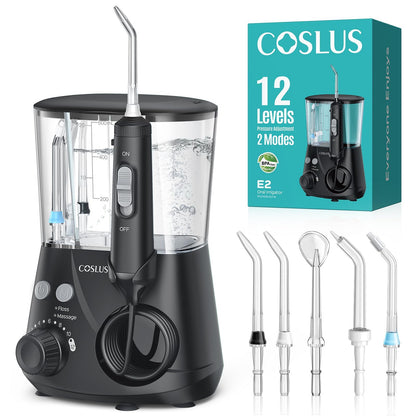 COSLUS E2 Water Dental Flosser for Teeth, Multi-User Family Use, Green