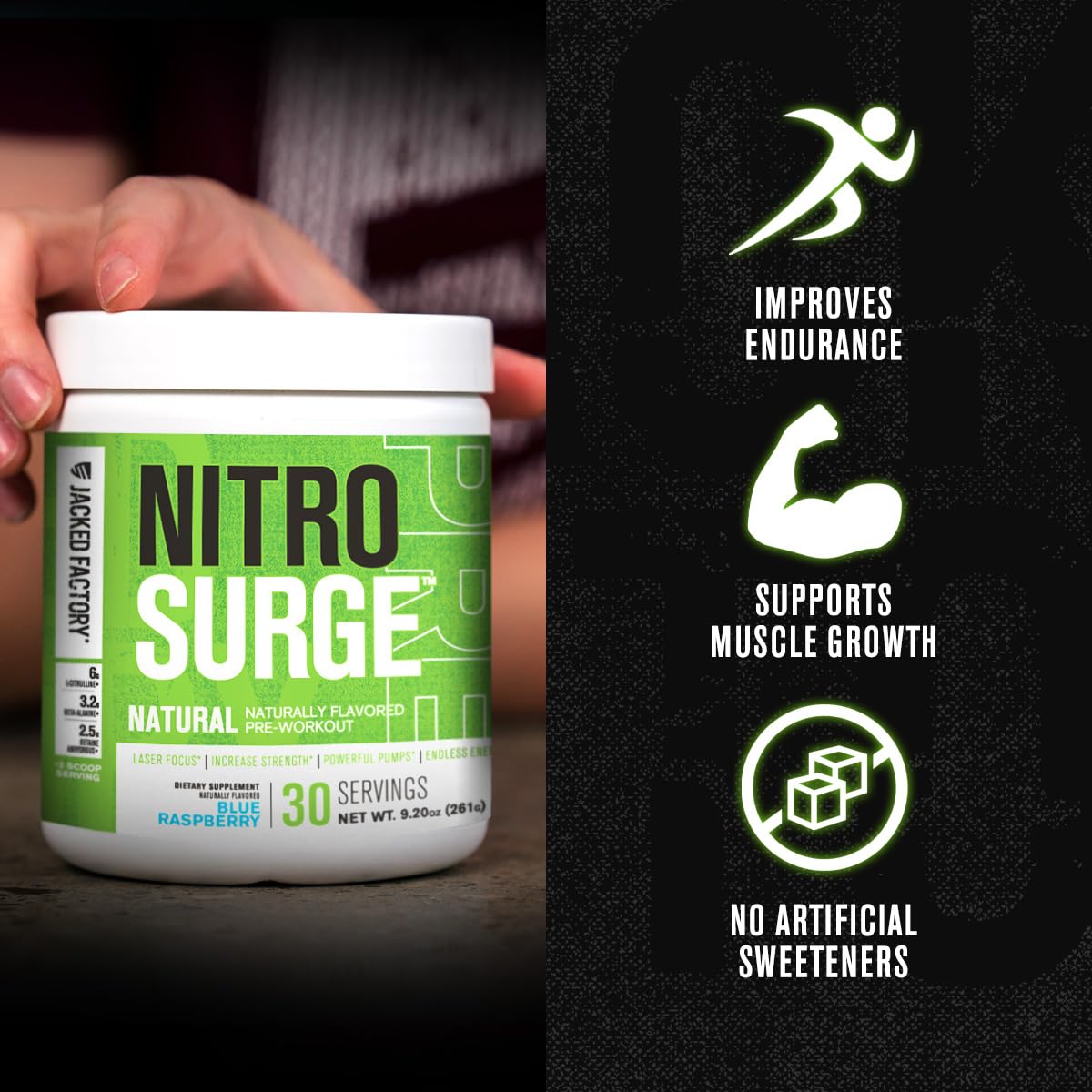 Jacked Factory Nitrosurge Naturally Flavored Pre Workout Supplement - Endless Energy