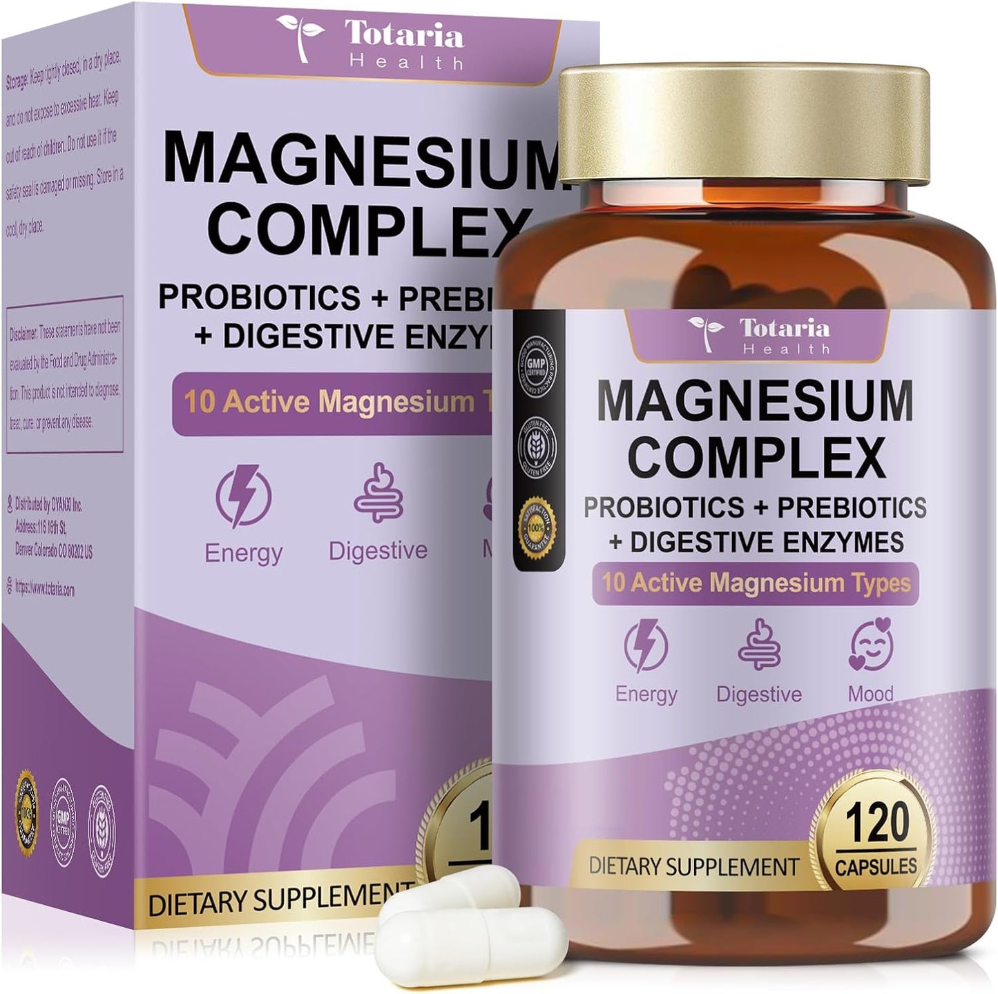 10-in-1 Magnesium Complex Supplement with Probiotics Prebiotics & Digestive Enzymes, 100 Billion CFU Probiotics for Women, High Absorption for Muscle, Sleep Calm, Gut & Digestive Health, Vegan Non-GMO