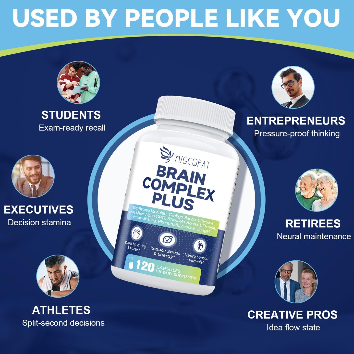 Brain Supplements for Memory and Focus | Nootropic with Bacopa Monnieri, Lion's Mane, Alpha GPC, Ginkgo Biloba | Mental Clarity & Cognitive Support | Vitamin B6 & B12 Neuro Health - Non-GMO, 120 Caps