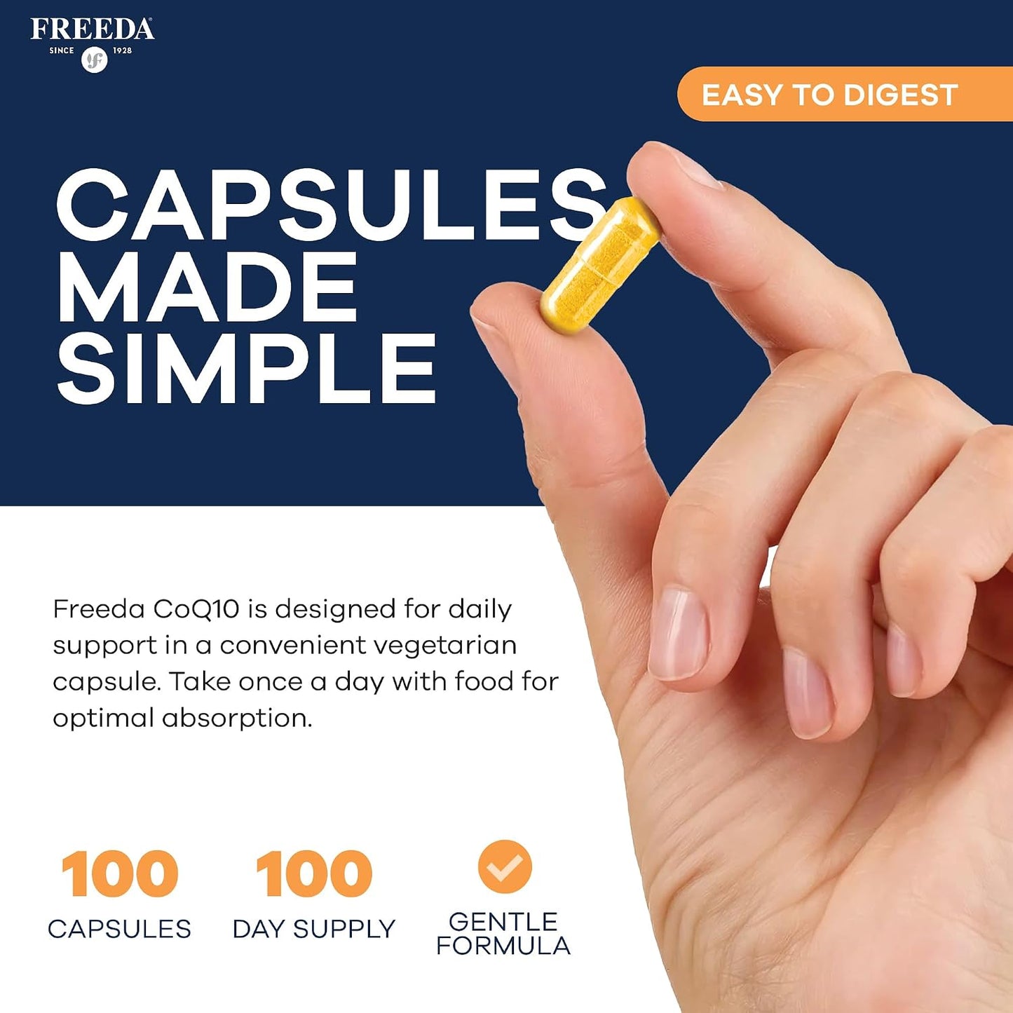 FREEDA CoQ10 100mg - Kosher Coenzyme Q10 Dietary Supplement for Cardiovascular Heart Health, Blood Pressure Support, Oral Gum Health, and Healthy Aging - Pure CoQ10 Capsules, 100 Count | Supports Oral Gum Health, Immune Support, & Healthy Aging – Pure Ant
