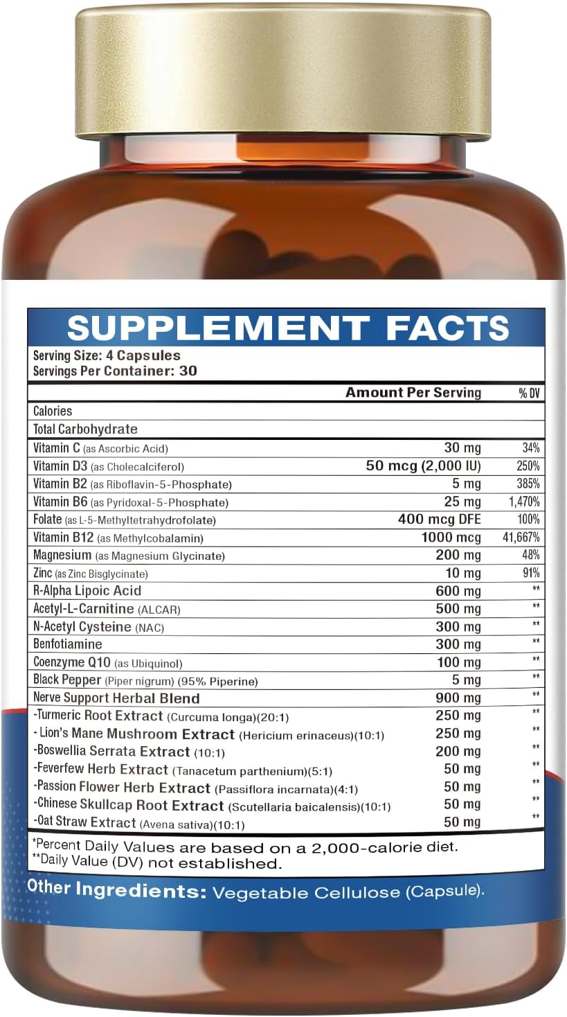 Totaria Alpha Lipoic Acid Neuropathy Supplement - Nerve Health, R Alpha Lipoic Acid 600mg, ALA Supplement Healthy Nerve Function Metabolism and Cell Energy, Non-GMO, Gluten Free, Vegan Safe