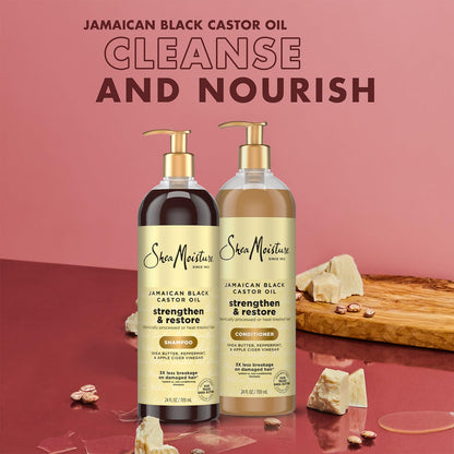 SheaMoisture Shampoo & Conditioner Set, Jamaican Black Castor Oil | Strengthen & Restore Repair Treatment for Dry, Damaged Hair | Wavy, Coily, Kinky & Curly Hair | Shea Butter, Peppermint & ACV