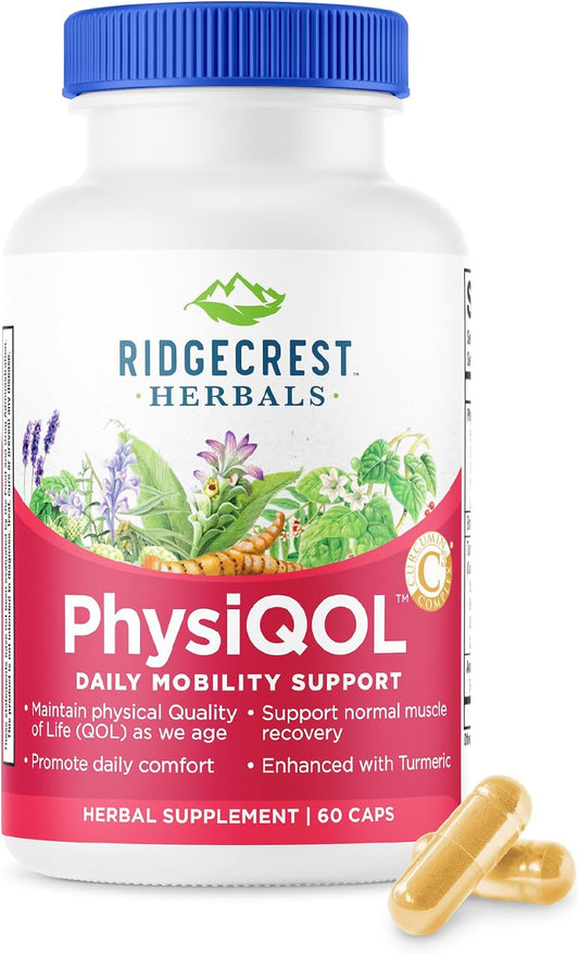 RidgeCrest Herbals PhysiQOL Turmeric Boswellia Joint Comfort 60 Ct | 30 Servings, Vegan Capsules, Natural Herbal Blend, Daily Wellness Support Formula for Adults and Seniors