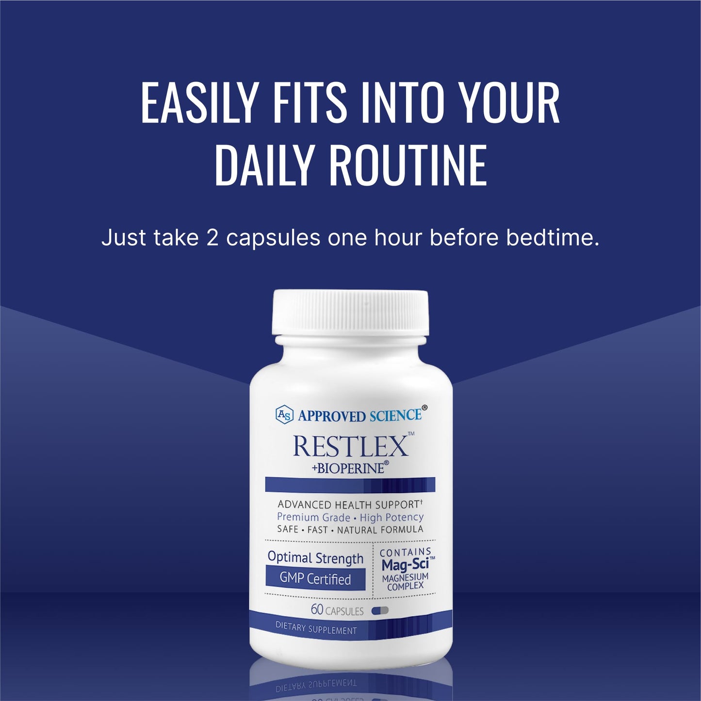 Approved Science Restlex for Restless Legs – Magnesium Glycinate for Calm Legs and Restful Legs – Natural Itching, Crawling, and Tingling in Feet and Legs - Calm, Restful Sleep Support - 1 Month