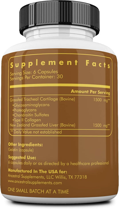 Ancestral Supplements Grass Fed Beef Tracheal Cartilage with Liver, 180 Ct | Cartilage plus liver support supplement promotes immune health, joint support and the body's natural healing.