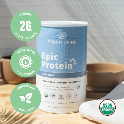 Sprout Living Epic Protein Bundle - Original, Chocolate Maca & Vanilla Lucuma (20g Organic Plant-Based Protein Powder, Vegan, Superfoods) | 2lb, 24 Servings