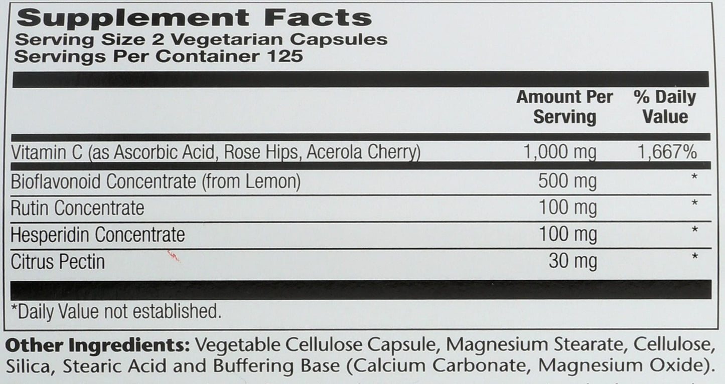 SOLARAY Super Bio Vitamin C 1000mg, Buffered, Two-Stage Timed Release with Bioflavonoids, Immune Support Supplement, High Absorption, Vegan, 60-Day Guarantee – 250 VegCaps