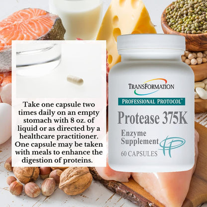 TRANSFORMATION THE GENESIS OF GOOD HEALTH Protease 375K Enzyme Blend Supplement, High-Potency Formula for Protein Absorption & Gut Health, Advanced Enzym Support, Non-GMO, 60 Capsules