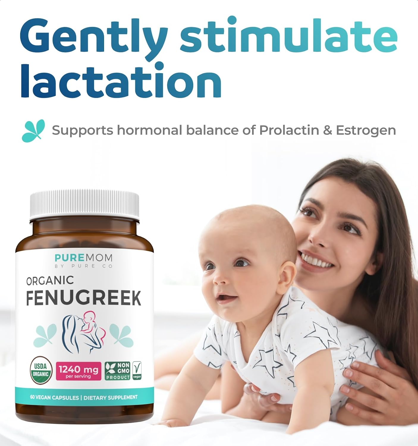 USDA Organic Fenugreek Capsules for Women - Effective Lactation Supplement for Increased Breast Milk Supply - Herbal Breastfeeding Support for Mothers - Gluten Free - 60 Vegan Capsules (No Pills)