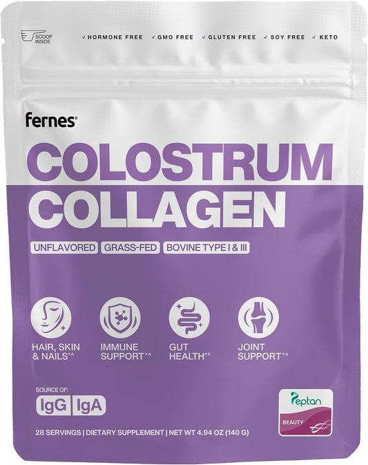 Liposomal Bovine Colostrum Powder with Collagen for Gut Health, Immune Support, Hair Growth & Beauty Supplement | Grass-Fed, Unflavored, 28 Servings