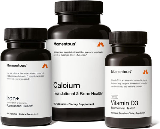 Momentous The Women's Three Bundle - Iron+, Calcium, & Vitamin D3 (2,000 IU) - 3 Critical Nutrients for All Women in 1 Daily Supplement System - NSF Certified for Sport - Gluten-Free - 60 Servings
