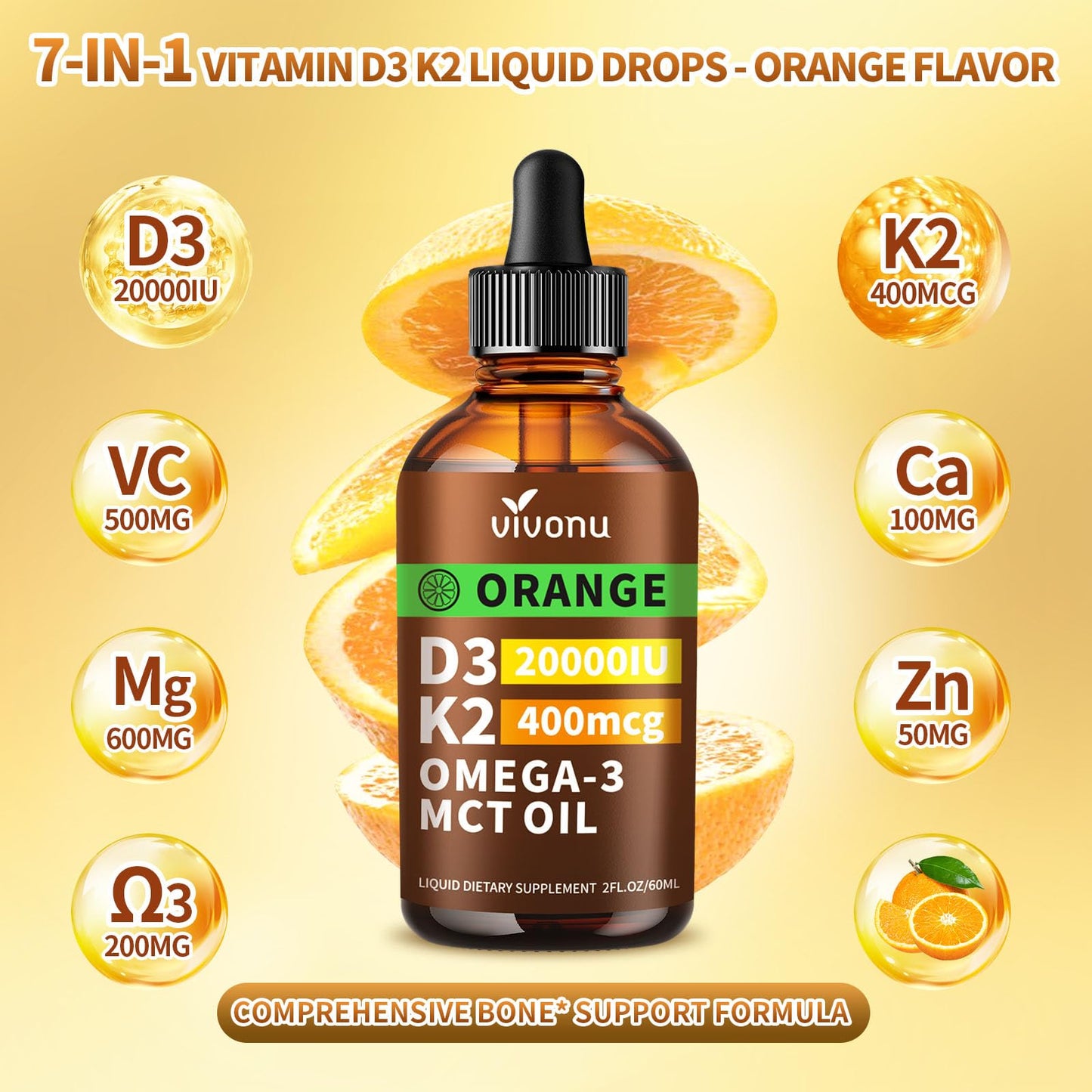 VivoNu Vitamin D3 K2 10000 IU with MK7-300 Virgin Coconut Oil Softgels, 2 in 1 Vitamins D & K Complex | Vitamina D3 con K2 (300 Softgels /1 Bag)
