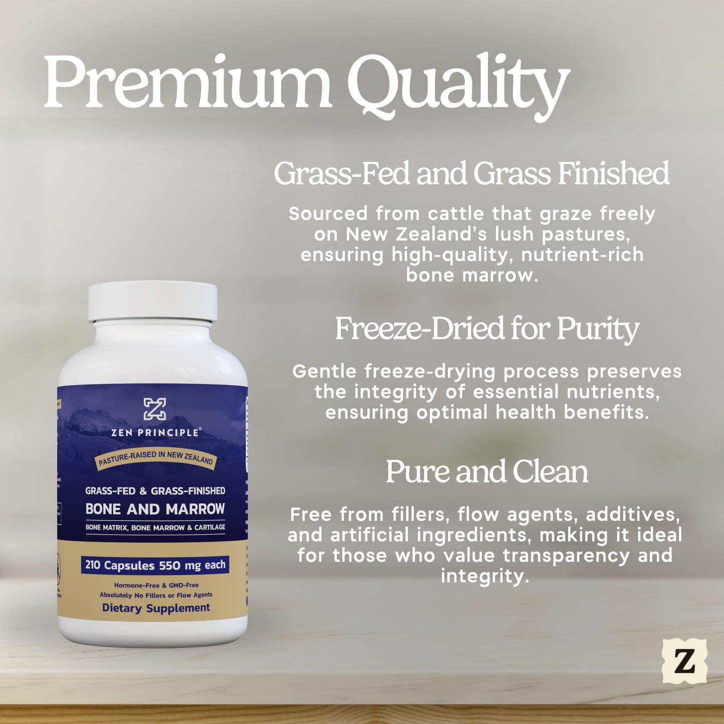 Zen Principle Grass Fed Beef Bone Marrow Supplement, 3300mg. Skin, Oral Health, and Joint Support. Promotes Whole-Body Wellness. Whole Bone Extract, 2-Pack, 420 Capsules (210 Capsules Per Bottle).