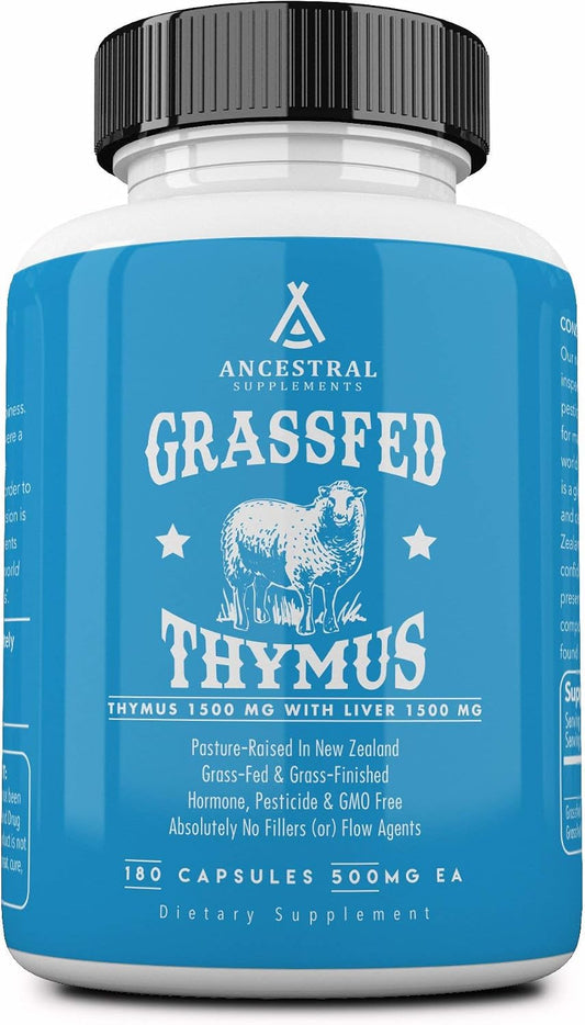 Ancestral Supplements Grass Fed Ovine Thymus Supplement with Liver, 180 Ct | Sheep Glandular extract with liver support promotes histamine balance, energy, allergy relief and immune health.