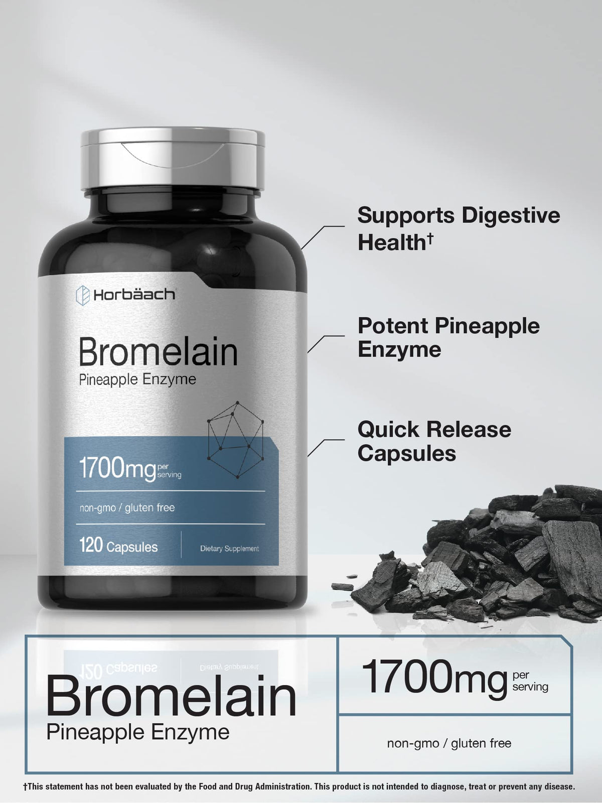 Horbaach Bromelain 1700 mg | 120 Capsules | Supports Digestive Health | Pineapple