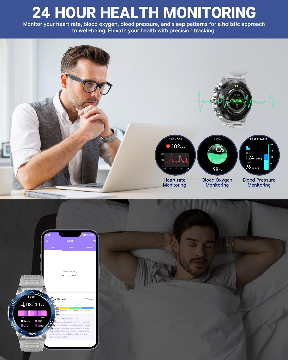 SOUYIE Smart Watch for Men Answer/Make Call 1.43" AMOLED 24H Health Monitor