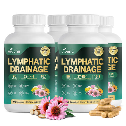 VivoNu 27-in-1 Liposome Lymphatic Drainage Supplements, 90 Day Supply with Echinacea, Chlorophyll, Dandelion, Burdock, Mullein Leaf Extract for Lungs, 10:1 Concentrated Technology, 90 Capsules