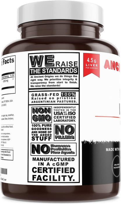 Ancient Origins Grass Fed Beef Liver Two Month Supply, Supports Energy Production, Cleansing, Digestion, Immunity and Full Body Wellness, Non GMO, Freeze Dried Liver Supplement, 360 Capsules