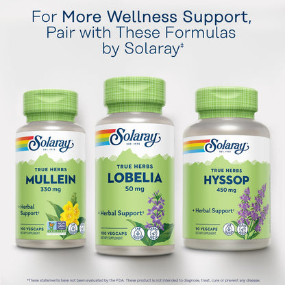 SOLARAY Mullein Leaf 330 mg - Soothing Herbal Support - Mullein Capsules Traditionally Used to Support Health and Wellness - Vegan, Non-GMO, Lab Verified, 60-Day Guarantee, 100 Servings, 100 VegCaps
