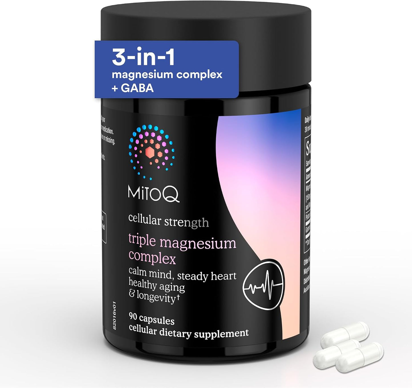 MitoQ Triple Magnesium Complex - Magnesium Glycinate, Taurinate, and Oxide with GABA for Heart Health, Stress Management, and Deeper Sleep - High Absorption Relaxation Supplement (90 Capsules)