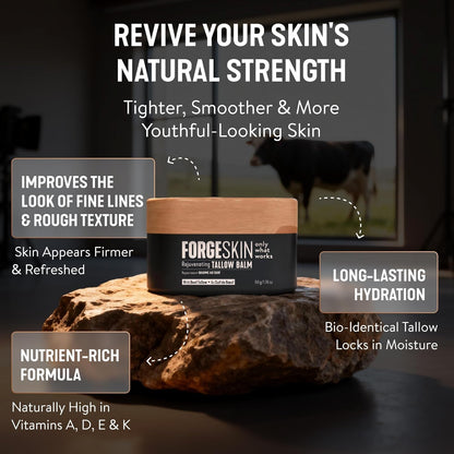 Forge Skin Face Moisturizer for Men Wrinkle Defense Beef Tallow Balm, 1.7oz | 100% grass-fed beef tallow, essential oils, paraben-free, no synthetic fragrance, minimizes look of fine lines, men 35+