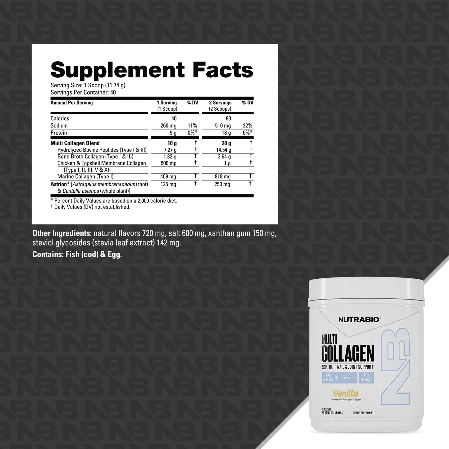NutraBio Multi Collagen Powder - Hydrolyzed Collagen Peptides for Glowing Hair & Skin - Grass-Fed - Collagen Powder for Women and Men - 40 Servings- Unflavored