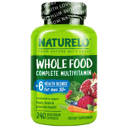 NATURELO Whole Food Multivitamin for Men 50+ - with Vitamins, Minerals, Organic Herbal Extracts - Vegan Vegetarian - for Energy, Brain, Heart and Eye Health - 120 Capsules