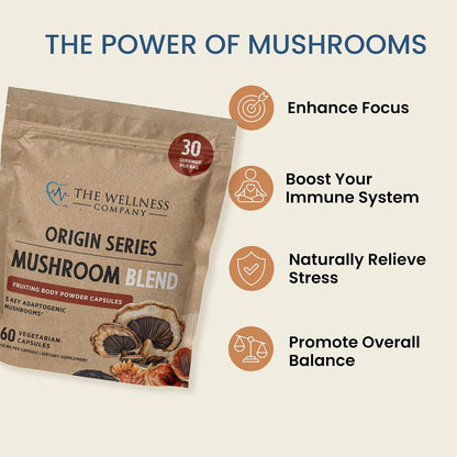 Mushroom Blend - Reishi, Lion's Mane, Turkey Tail, Cordyceps & Chaga, 60ct