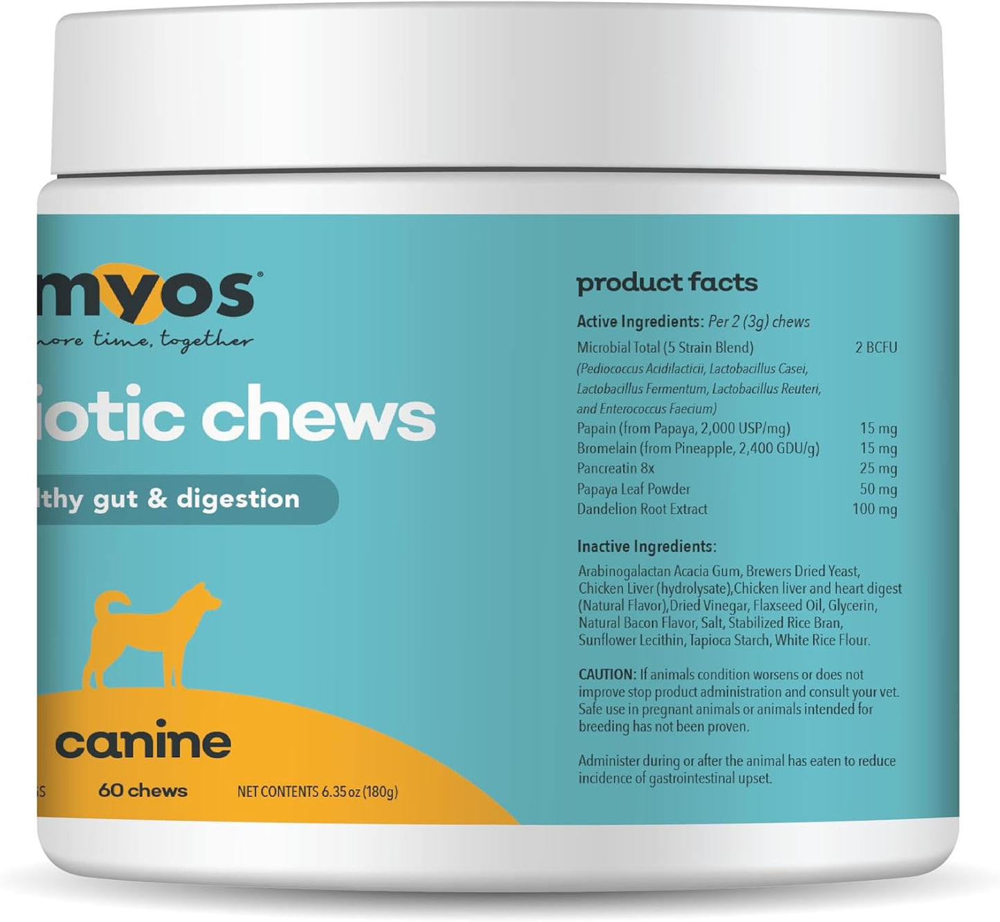 MYOS Probiotic Chew for Dogs - Daily Digestive Support, Promotes Complete Gut Health, Aids Digestion, Enhances Nutrient Absorption, Supports Healthy Stool - All-in-One Chewable Supplement