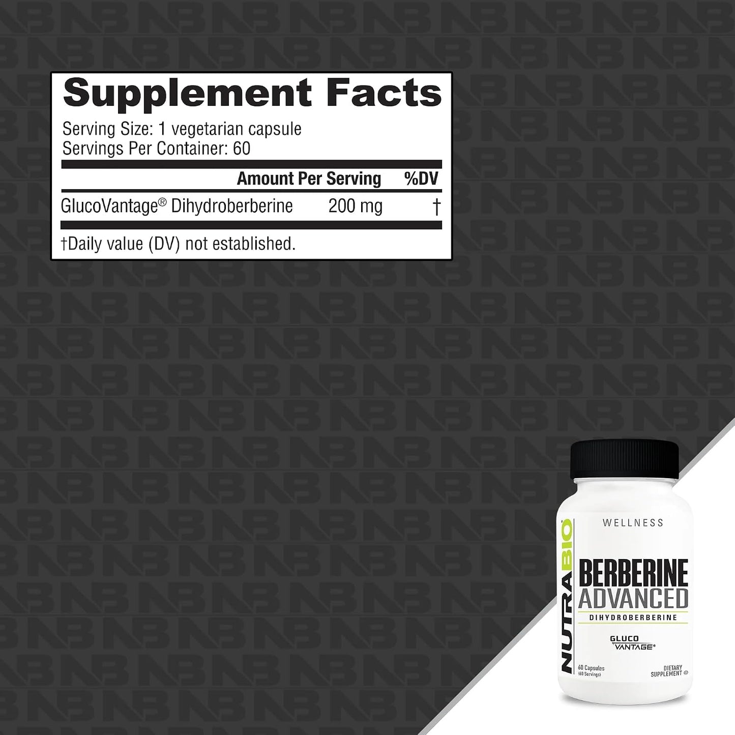 NutraBio Berberine Advanced Supplement (Dihydroberberine), 200 mg - Provides Advanced Absorption Carbohydrate Tolerance Support, 60 Caps